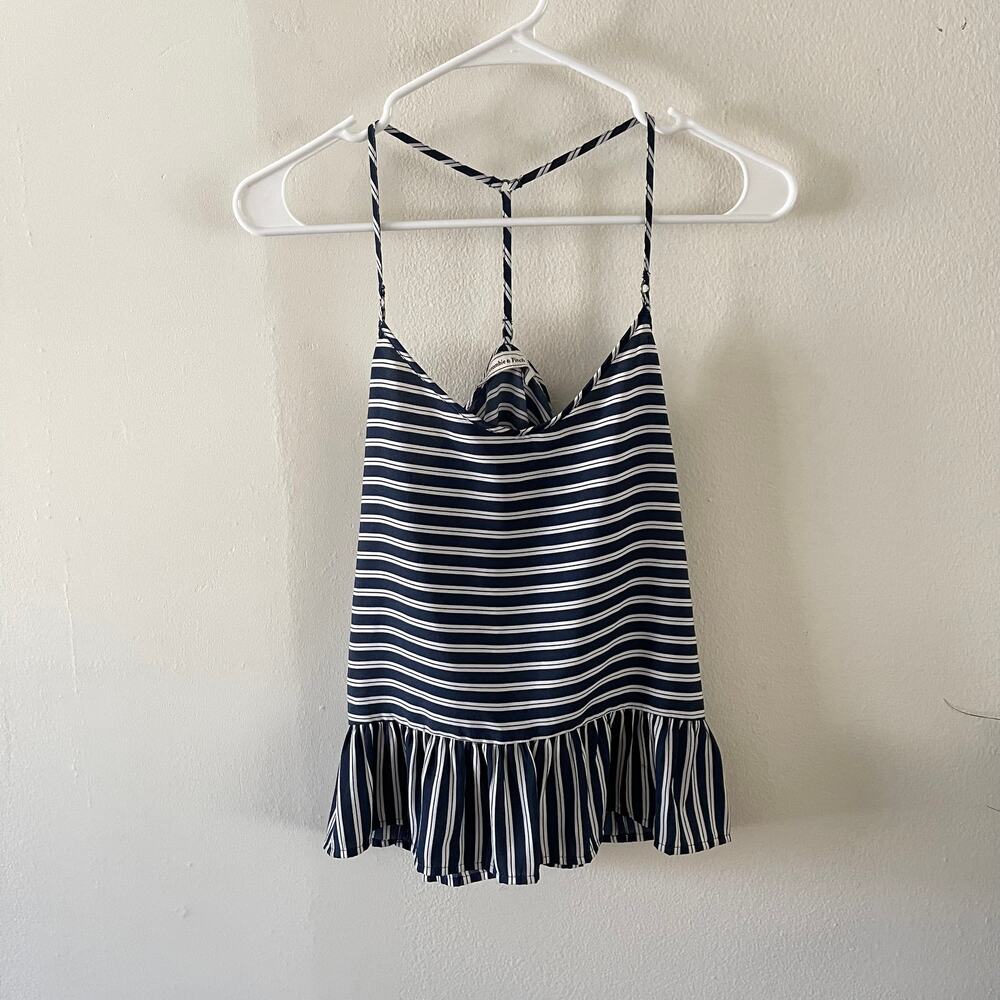 Abercrombie Womens XS Peplum Tank Top Blue Stripe Spaghetti Strap Preppy Summer